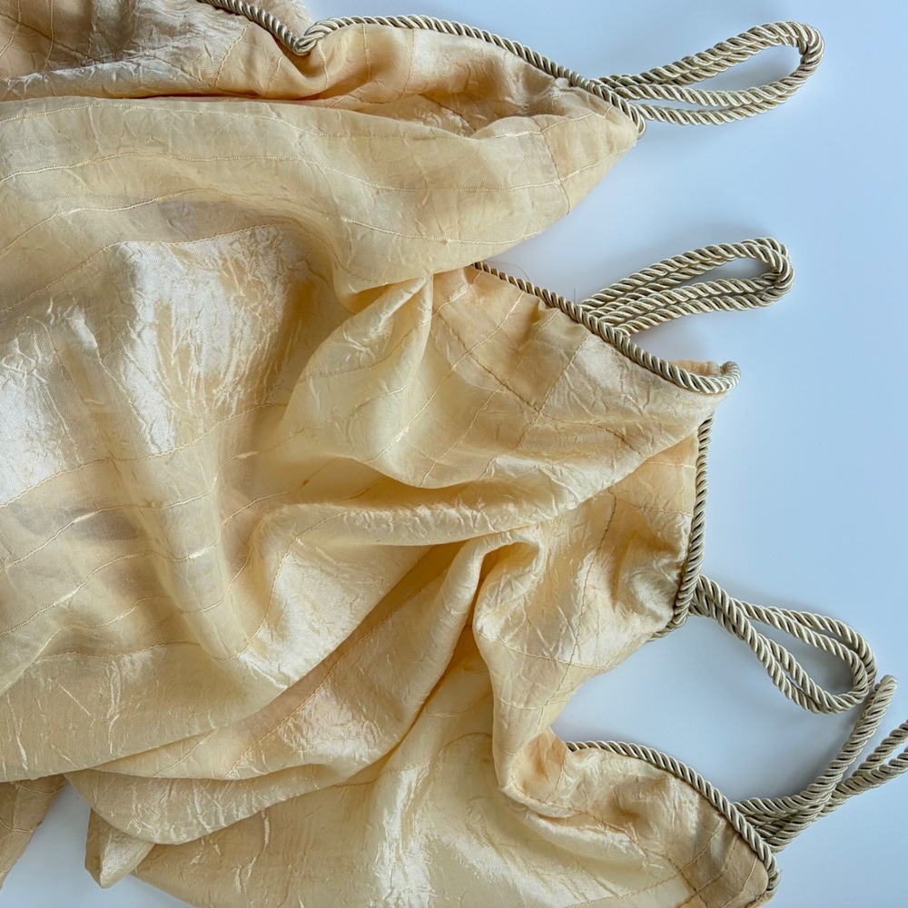 Vintage Gold Sheer Crinkle Curtain 50x85 Panels Textured Rope Loop Header Pair - Picture 8 of 9